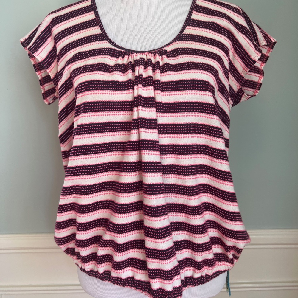 Erica Tanov Cotton Blouse Top, Striped, Loose Fit